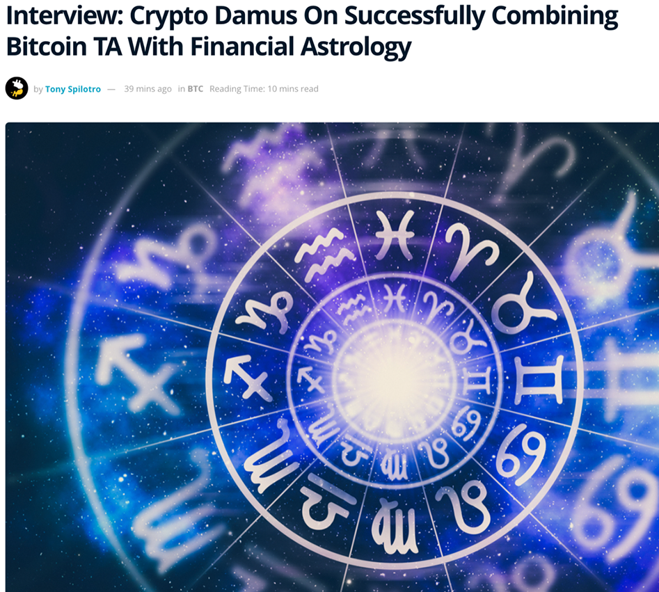 Crypto Damus featured in NewsBTC on Sucessfully Combining Bitcoin Technical Analysis with Financial Astrology